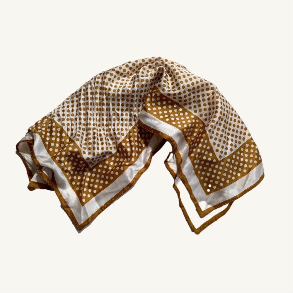 Satin Yellow Gold & White Polka Dot 25" Square Neck Tie Scarf